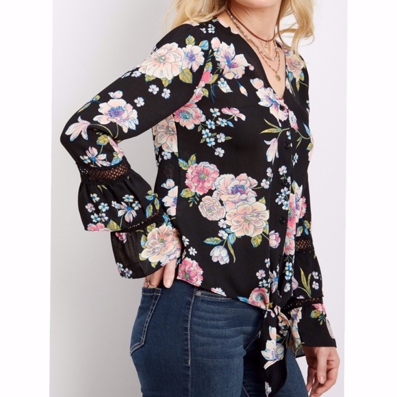 Maurices Tops - Maurices Floral Tie Front Blouse